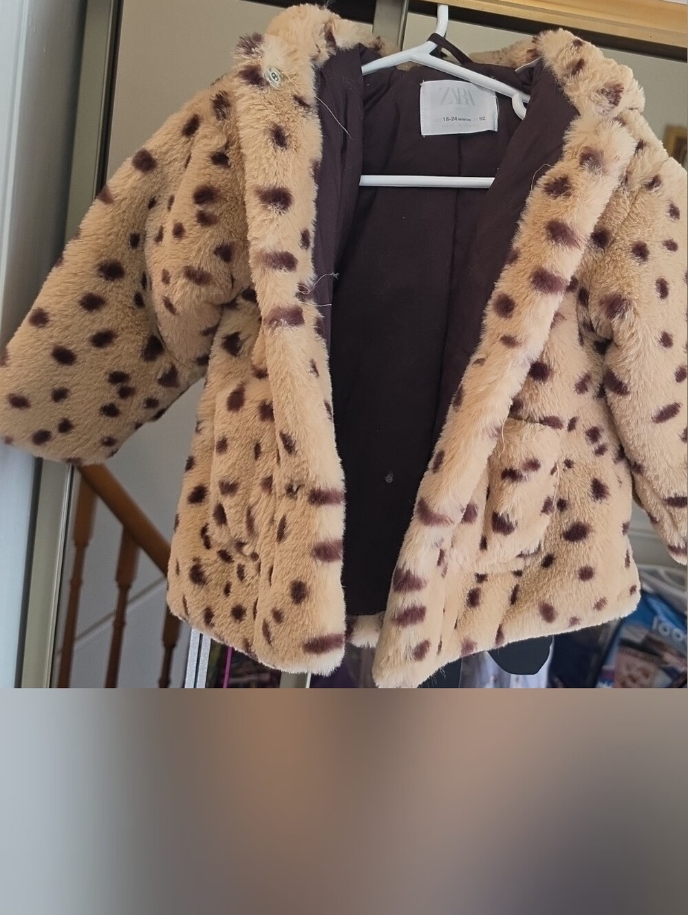 Zara Tan Faux Fur Spotted Coat with Dark Brown Spots